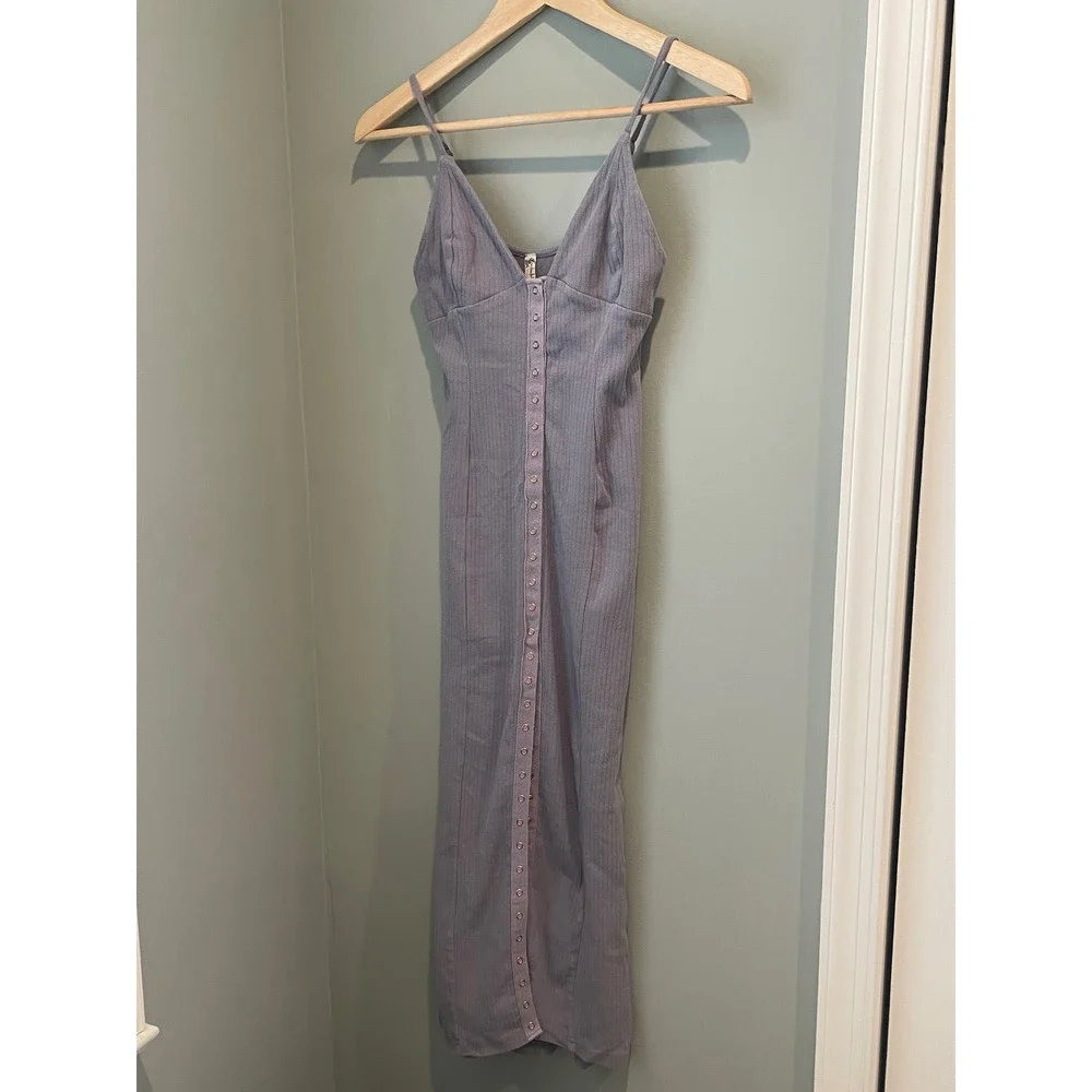 Free People Ribbed Button Front Midi Slip Dress‎ Lavender XS